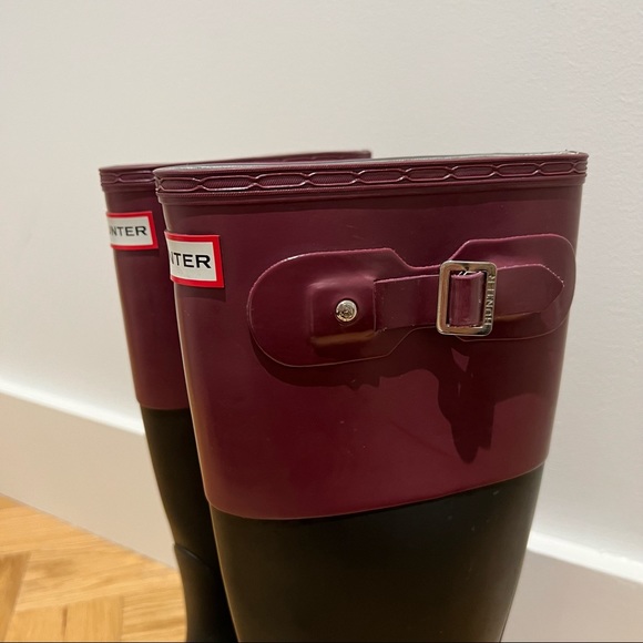 Knee-length black/purple Hunter rainboots size 5 - Picture 9 of 9